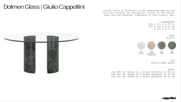 DOLMEN GLASS - STÓŁ Z MARMUROWĄ PODSTAWĄ I SZKLANYM BLATEM CAPPELLINI