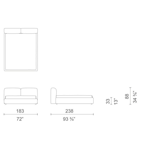Łóżko tapicerowane Oblong Plus Bed Cappellini - dostępne jest w trzech rozmiarach