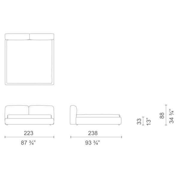 Łóżko tapicerowane Oblong Plus Bed Cappellini - jednen z trzech dostępnych rozmiarów